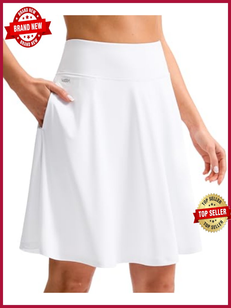 20'' Knee Length Skort With Pockets High Waisted Pleated Athletic Tennis Golf
